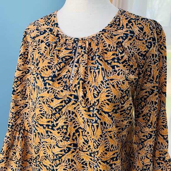 Drake's for J. Crew Bell Sleeve Giraffe Print Top Size 2 - Picture 3 of 8